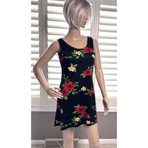Royal Creations Hawaii Dress Sz SM black floral print sleeveless dress